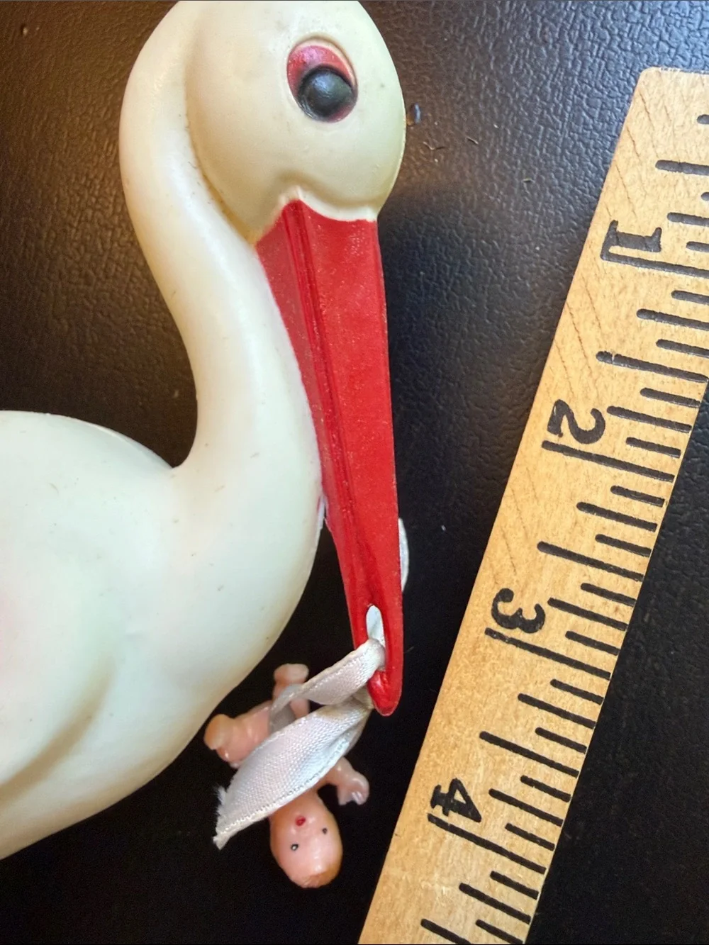 Vintage baby shower White & Pink Stork Figurine with Red Beak as-is